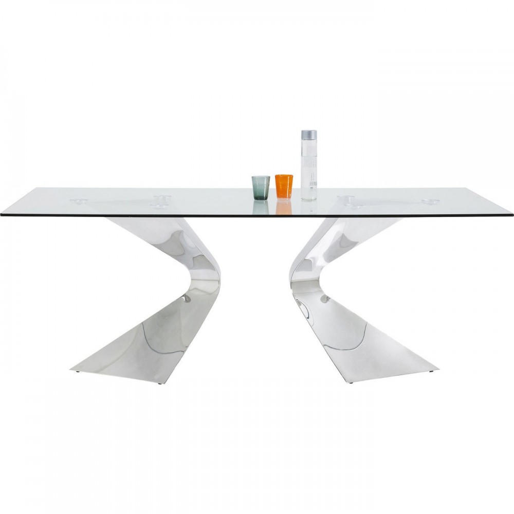 MESA DE JANTAR DESIGNER VIDRO E CROMADO 200 CM GLORIA KARE DESIGN