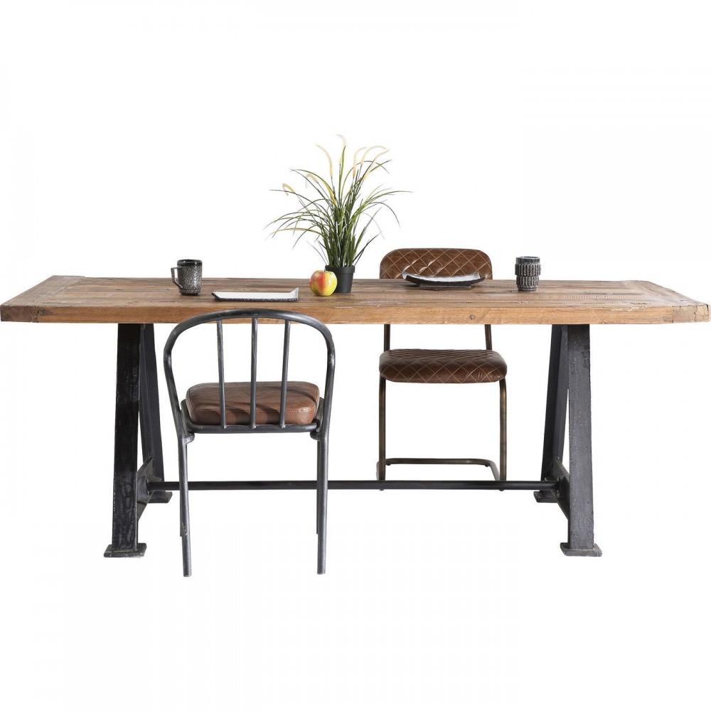 MESA DE COMEDOR 210 CM INDUSTRIAL MADERA MACIZA DISEÑO FERROVIARIO KARE