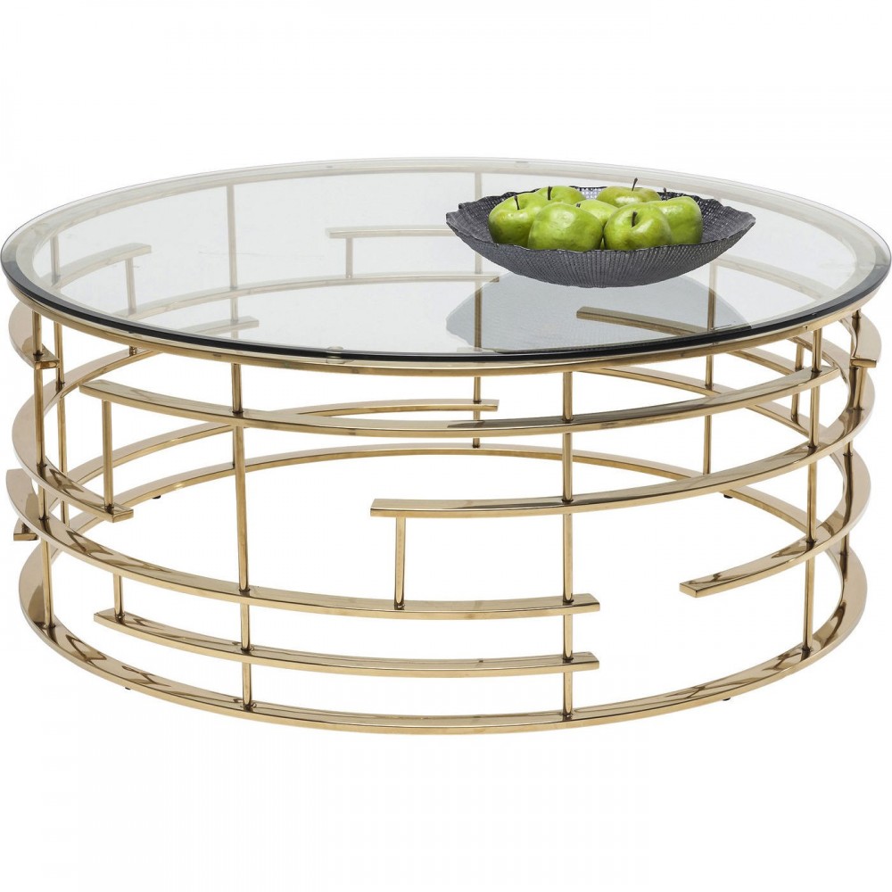 DESIGNER ROUND COFFEE TABLE 100 CM GLASS AND GOLD JUPITER KARE DESIGN