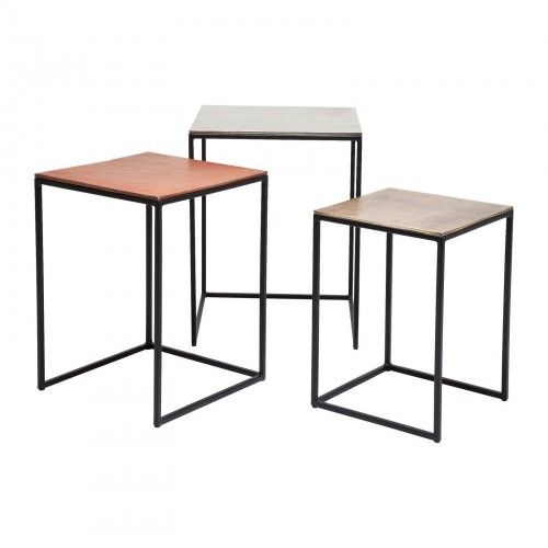 SET DE 3 TABLES D'APPOINTS CUIVREES, ARGENTEES, DOREES SQUARE VINTAGE KARE DESIGN