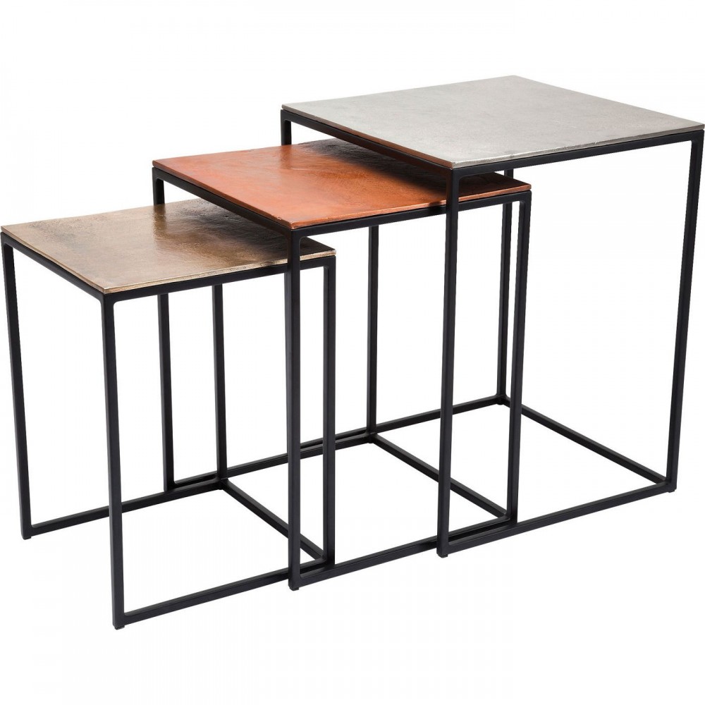 SET DE 3 TABLES D'APPOINTS CUIVREES, ARGENTEES, DOREES SQUARE VINTAGE KARE DESIGN