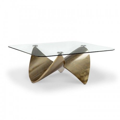 TABLE BASSE PLATEAU CARRE ET PIED METAL OR KNOT