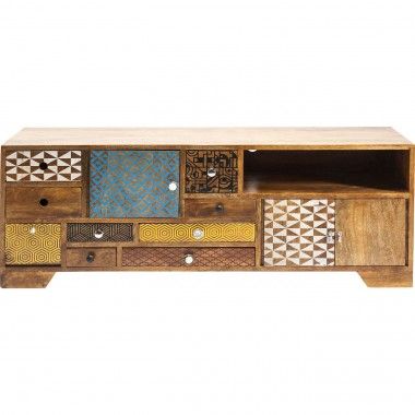 TV CABINET IN MANGO WOOD AND PATCHWORK SOLEIL KARE DESIGN