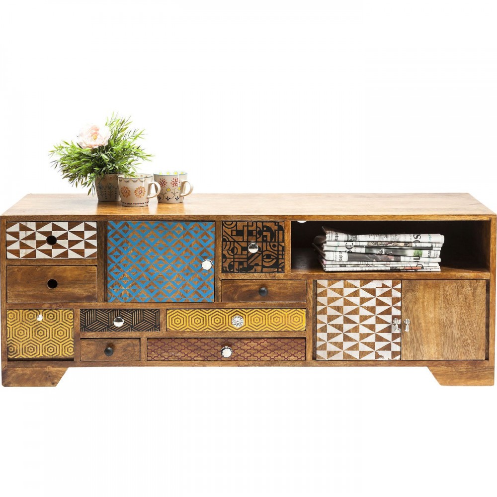 MEUBLE TV EN BOIS DE MANGUIER ET PATCHWORK SOLEIL KARE DESIGN