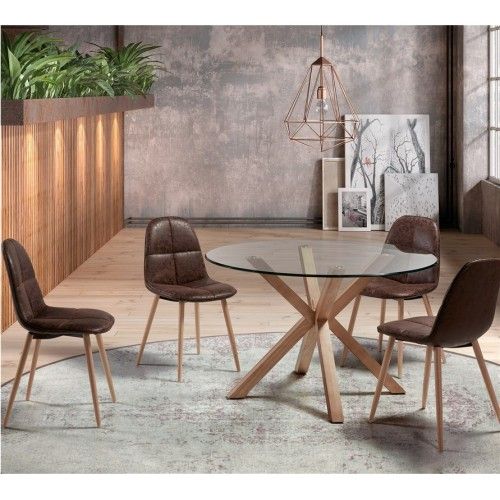 Runde Tischglas und Holz IDOL 120 cm