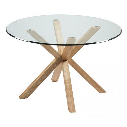 Ronde tafel van glas en hout IDOL 120 cm