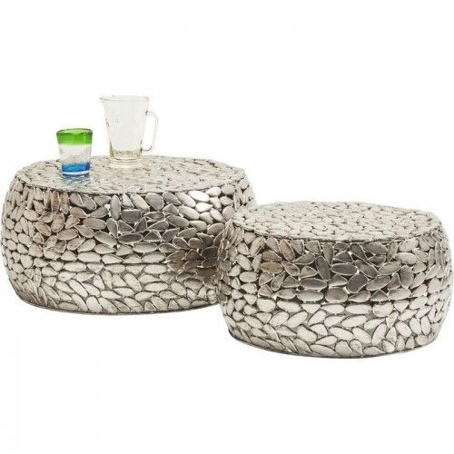 SET OF 2 SILVER PEBBLE COFFEE TABLES SILVER DELUXE KARE DESIGN