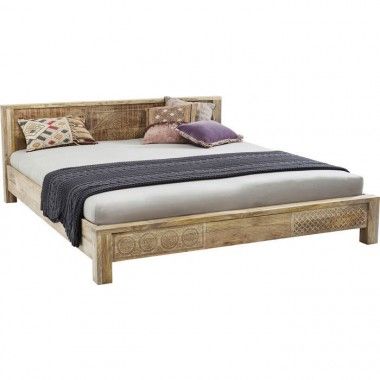 160 cm großes Bett aus hellem Holz mit ethnischen Mustern im Design von Puro Kare