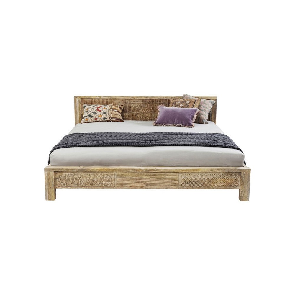 CAMA DE MADERA CLARO DE 160 CM CON MOTIVOS ÉTNICOS DISEÑO PURO KARE