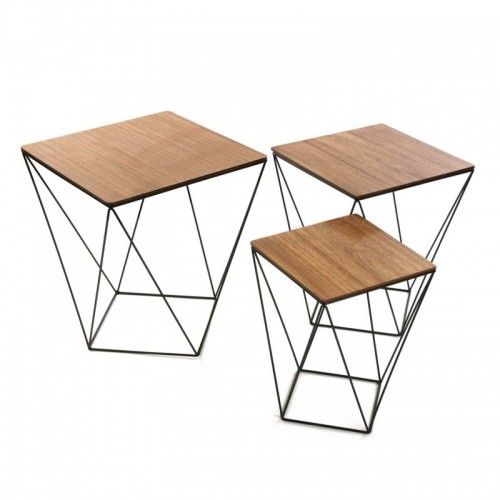SET OF 3 SIDE TABLES WITH BLACKWIRE VERSA WOODEN TOP