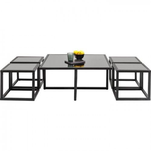 TABLE BASSE DESIGN NOIR + 4 TABLES D'APPOINTS QUAD