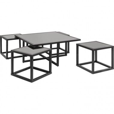 TABLE BASSE DESIGN NOIR + 4 TABLES D'APPOINTS QUAD