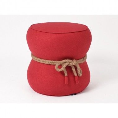 Red pouf with rope knot SWEET