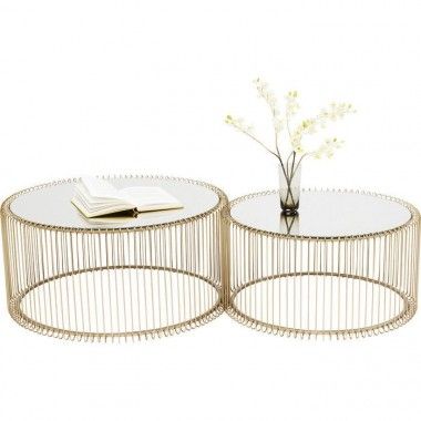 Set of 2 brass and mirror coffee tables WIRE