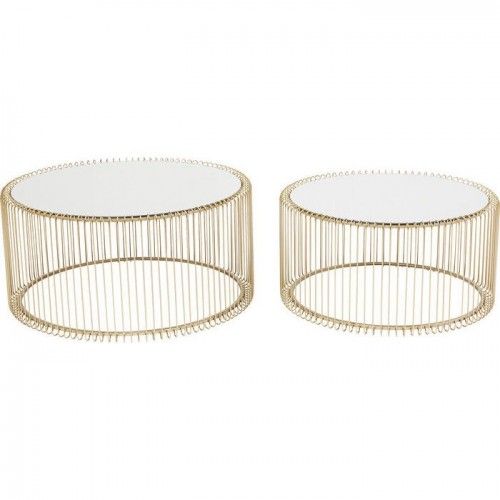 Set of 2 brass and mirror coffee tables WIRE