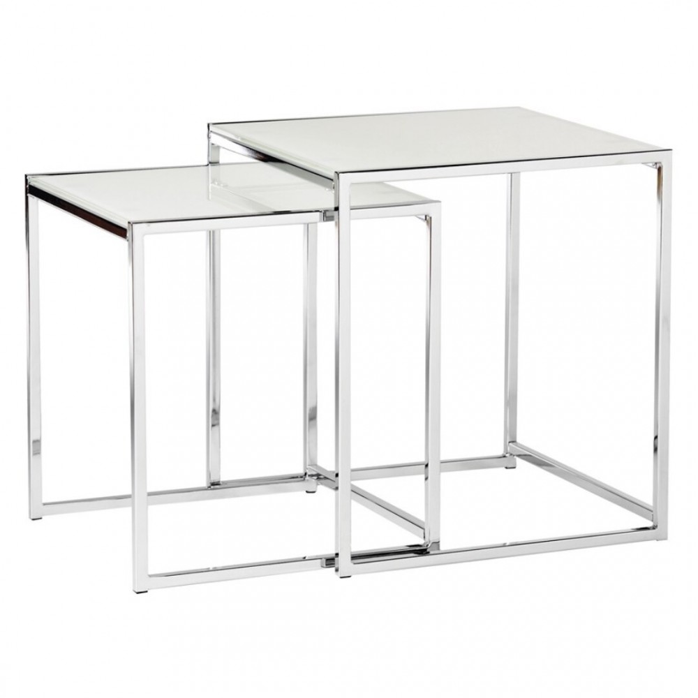 Set de 2 tables gigognes verre et chrome NIDO POP