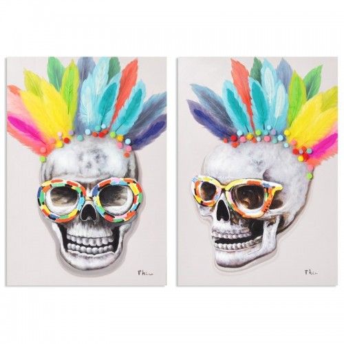 Set of 2 paintings skulls feathers COLOR 100 x 70 cm