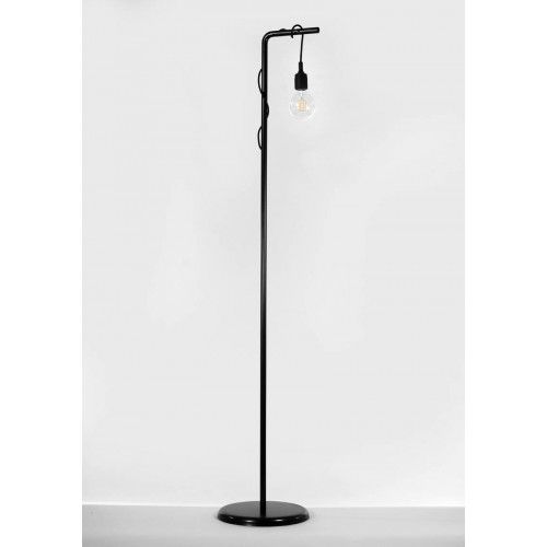 INTERIOR black tube floor lamp with hanging bulb