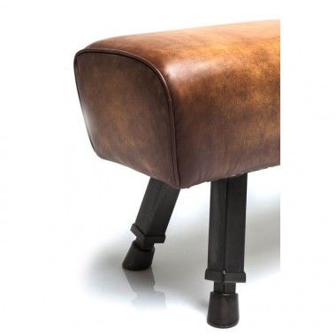 BANC STYLE CHEVAL D'ARCONS CUIR MARRON GABBY KARE DESIGN