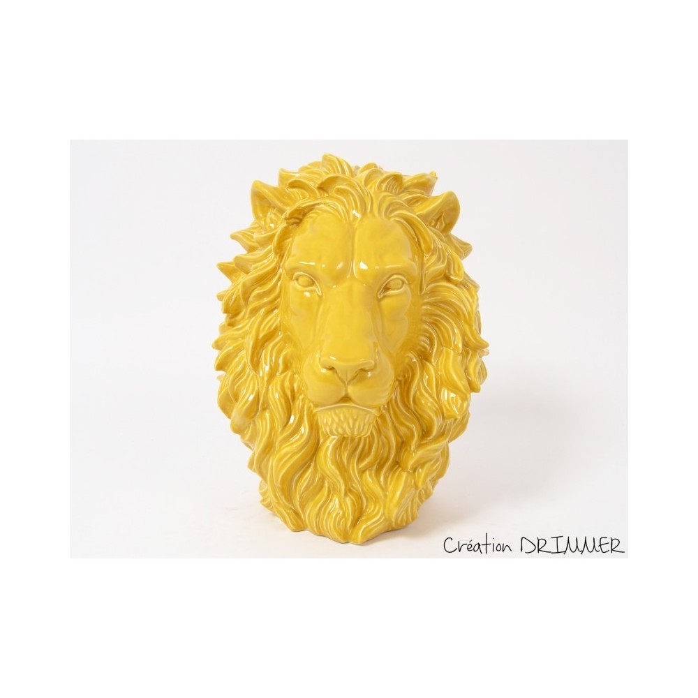 Statue à poser tête de lion jaune KING