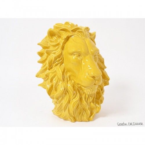 Statue à poser tête de lion jaune KING