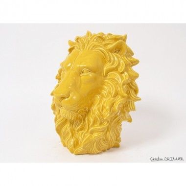 Statue à poser tête de lion jaune KING