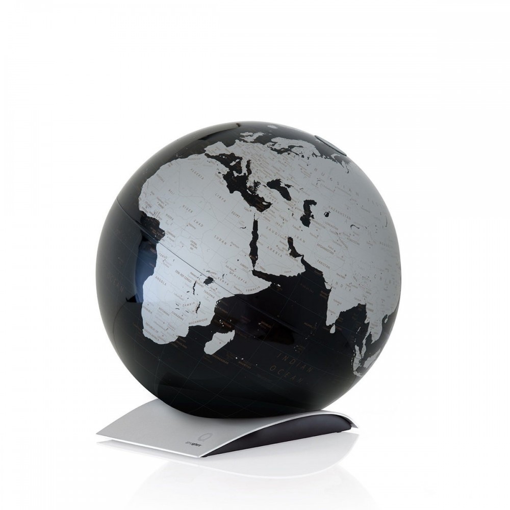 Terrestrial globe to place on a metallic black designer base