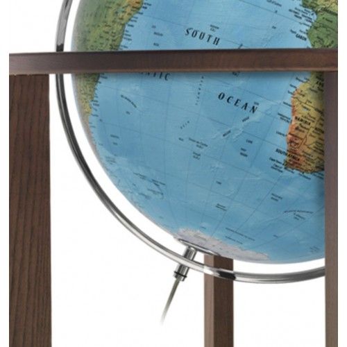 Globe terrestre lumineux sur base contemporaine en bois Cross Blue