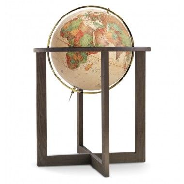 Illuminated terrestrial globe on contemporary Cross Antique wooden base
