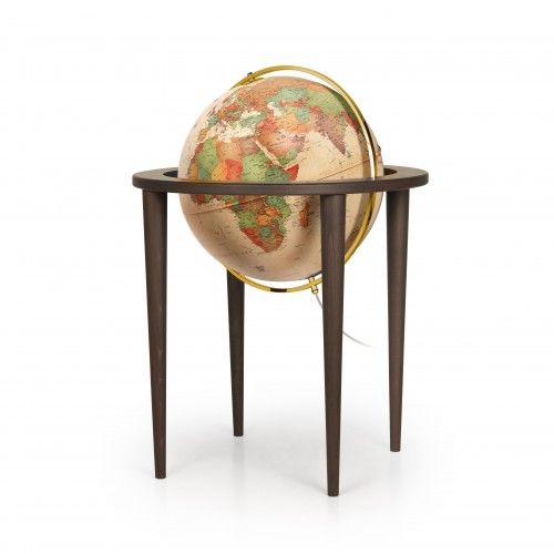 Illuminated terrestrial globe contemporary wooden base Queen Antique