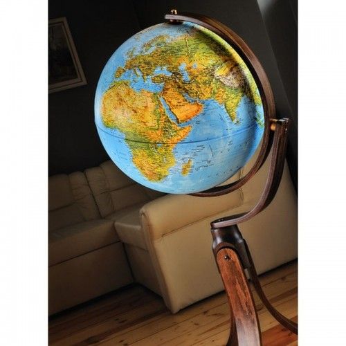Luminous terrestrial globe molded wooden feet on casters Emily Blue
