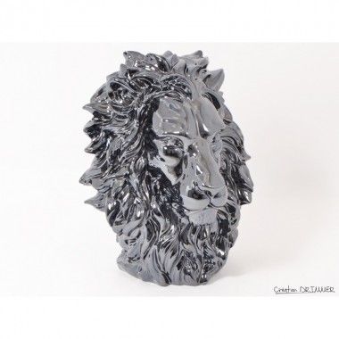 Statue à poser tête de lion noir mat KING