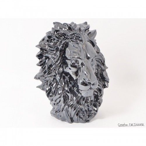Estátua de cabeça de leão preto fosco KING