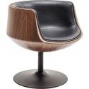 Design draaitafel zwart leer en hout Club walnoot