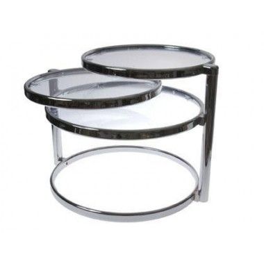 ROUND COFFEE TABLE WITH THREE TRAYS IN GLASS AND CHROME METAL