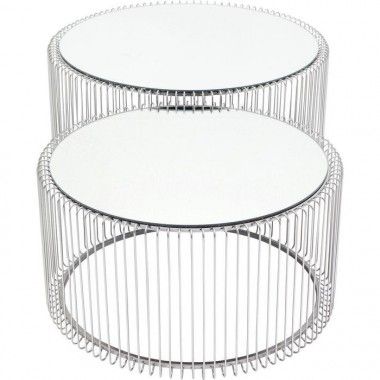 Set de 2 tables basses argenté et miroir Wire