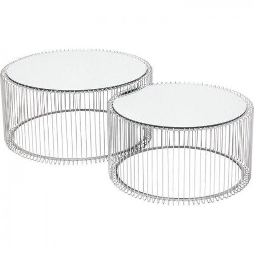 Set di 2 tavolini argento e specchio Wire