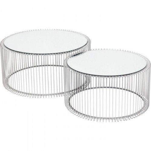 Set of 2 silver coffee tables and Wire mirror