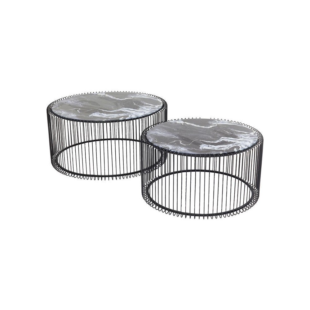 Set di 2 tavolini Wire effetto marmo nero