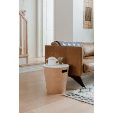Natural wood stool with storage STOOL