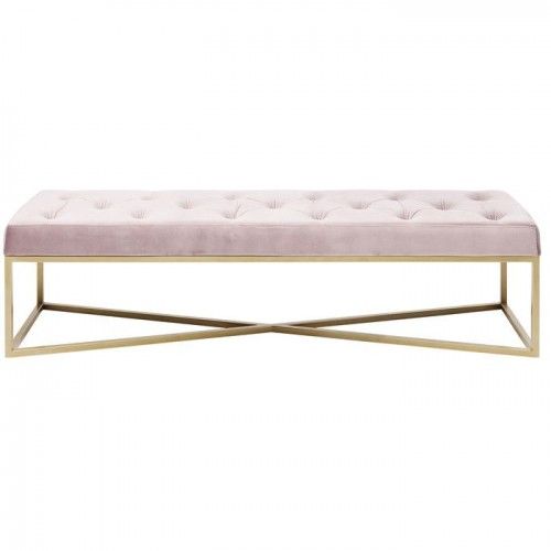 CROSSOVER pastel pink velvet and brass upholstered bench seat