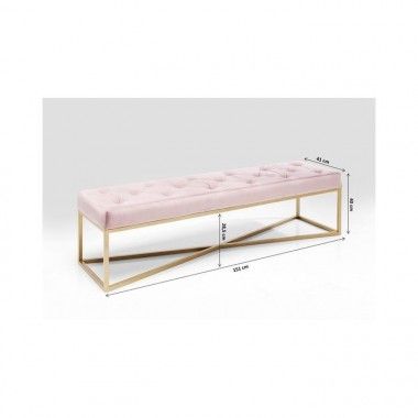 CROSSOVER pastel pink velvet and brass upholstered bench seat