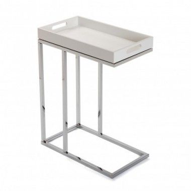 Silver metal side table and white wood top