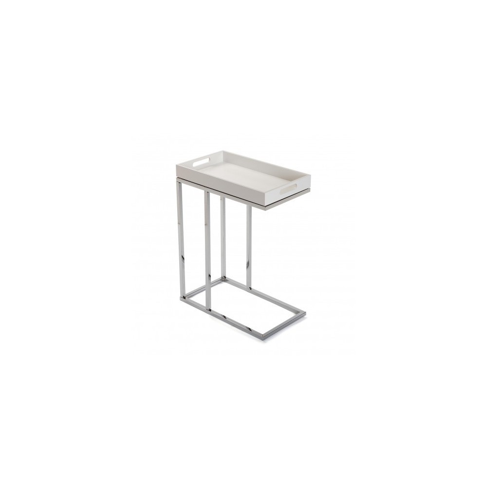 Silver metal side table and white wood top