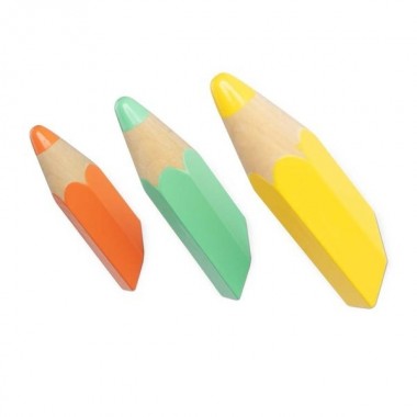 Set de 3 patères crayon en bois coloré PENCIL