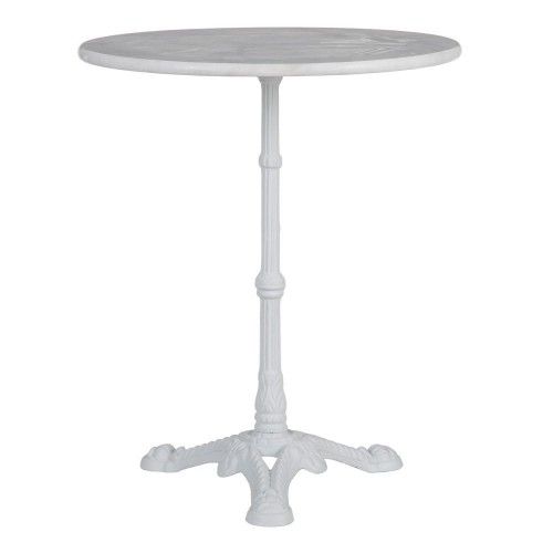 Table d'appoint ronde marbre et pied blanc AXEL