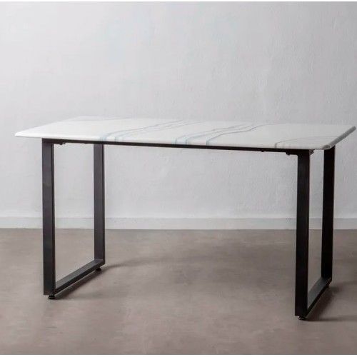 Table à manger aspect marbre et métal brut noir 140cm INDUS