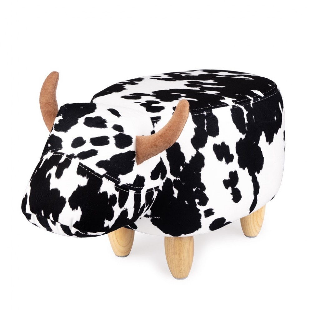 Banqueta para vaca em tecido branco preto LA VACHE