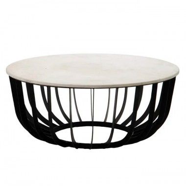 Table basse marbre blanc/ cage métal 90 cm FERRO