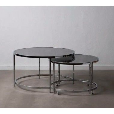 Set of 2 round coffee tables tempered glass and steel NORA